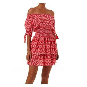 Melissa ODABASH Ikat red off the shoulder dress